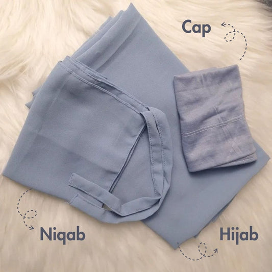 Georgette Hijab with same Niqab & Cap - Blue Gray