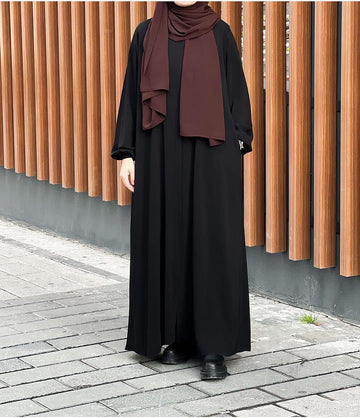 Classic Zipper Abaya - Black