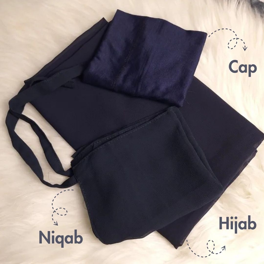 Georgette Hijab with same Niqab & Cap - Navy Blue