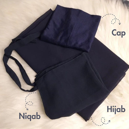 Georgette Hijab with same Niqab & Cap - Navy Blue