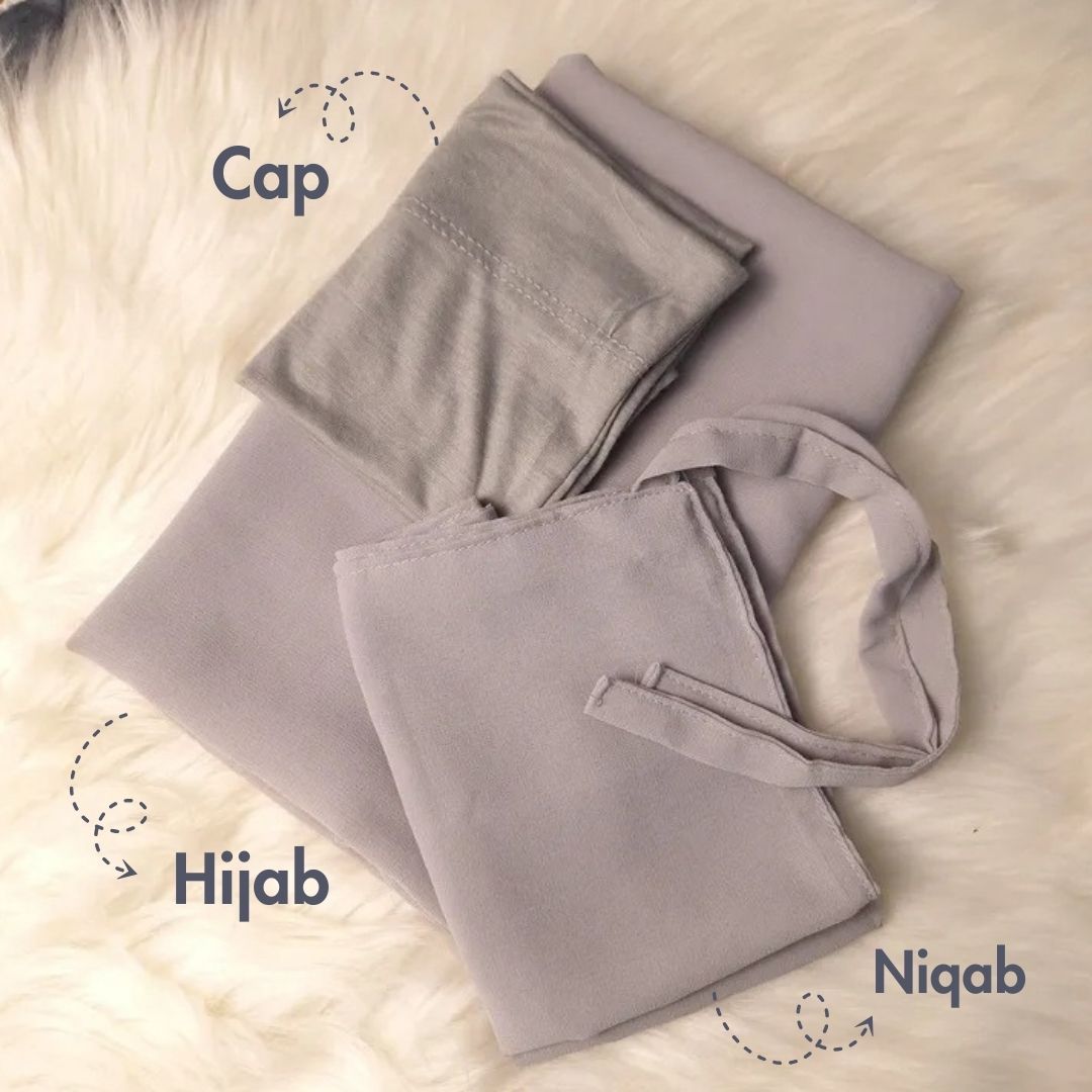 Georgette Hijab with same Niqab & Cap - Lilac Shade