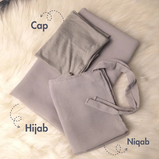 Georgette Hijab with same Niqab & Cap - Lilac Shade