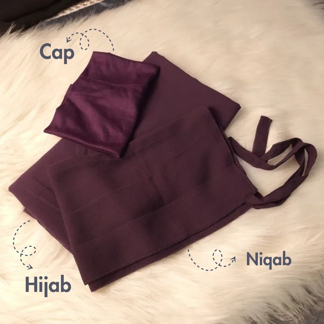 Georgette Hijab with same Niqab & Cap - Rich Purple