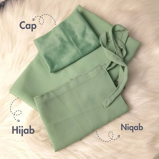 Georgette Hijab with same Niqab & Cap - Muted Green