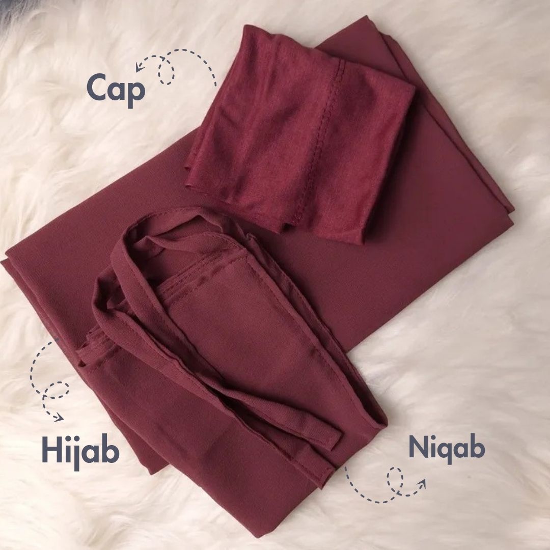Georgette Hijab with same Niqab & Cap - Maroon