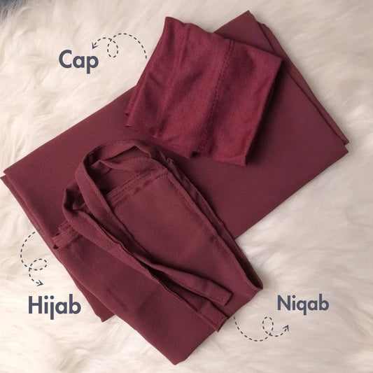 Georgette Hijab with same Niqab & Cap - Maroon