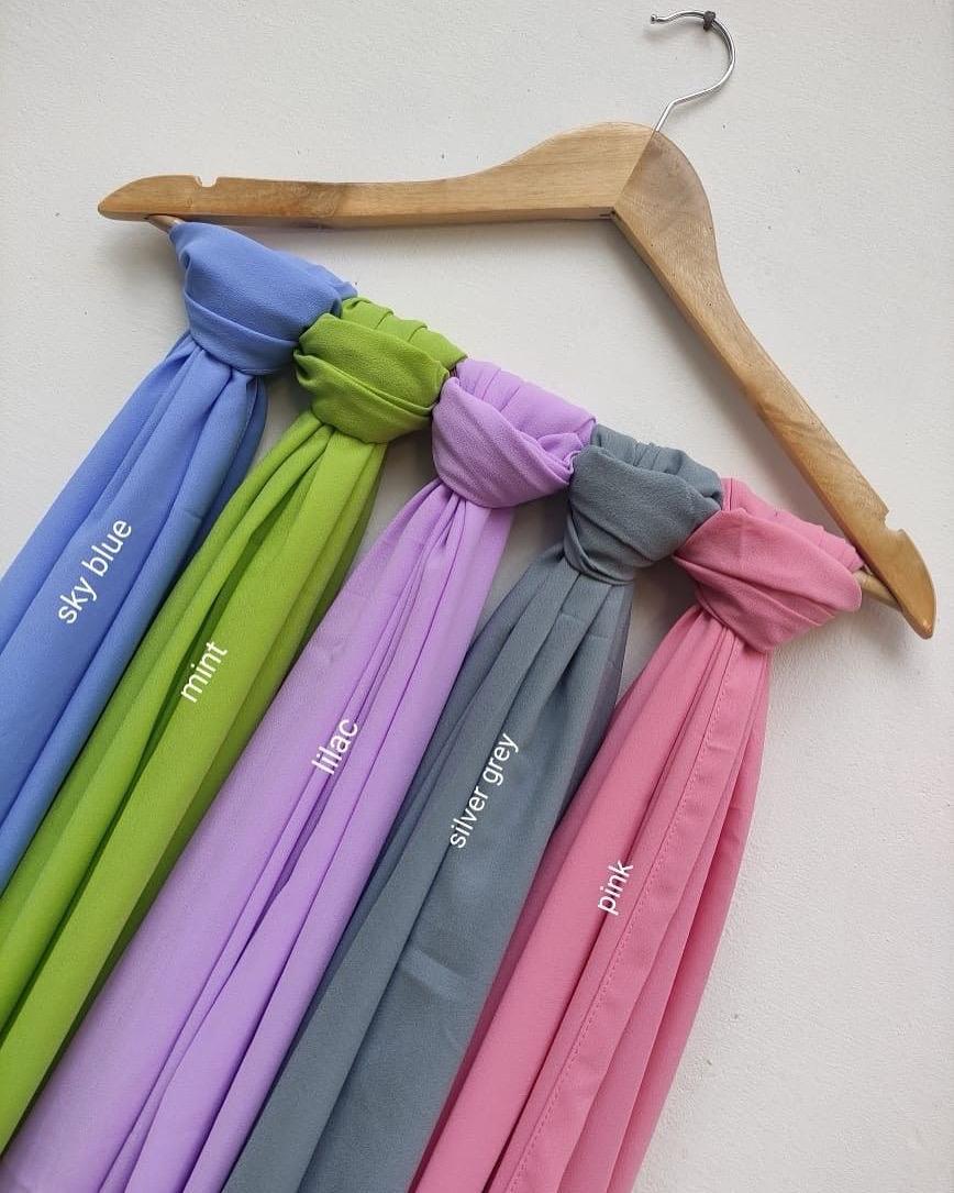 Pack of 5 Plain Premium Chiffon Georgette Hijabs Soft Lightweight No Slip Breathable Fabric Best for Summer for Girls, Women