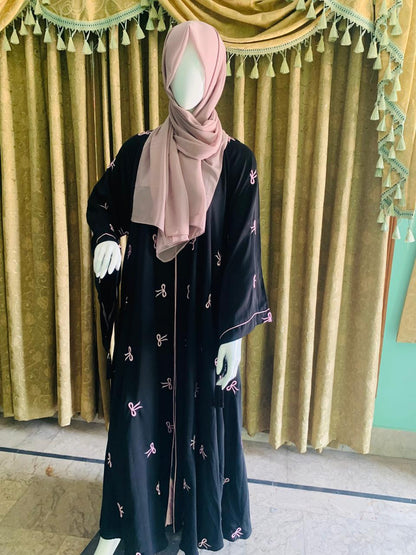 Embroidered Maxi Bow Abaya - Abaya For Girls - Abaya For Girls Stylish - Hijab - Abaya For Women -