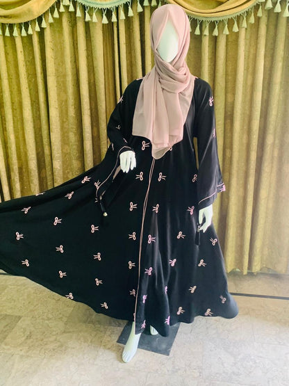 Embroidered Maxi Bow Abaya - Abaya For Girls - Abaya For Girls Stylish - Hijab - Abaya For Women -