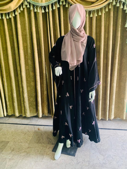 Embroidered Maxi Bow Abaya - Abaya For Girls - Abaya For Girls Stylish - Hijab - Abaya For Women -