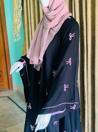 Embroidered Maxi Bow Abaya - Abaya For Girls - Abaya For Girls Stylish - Hijab - Abaya For Women -