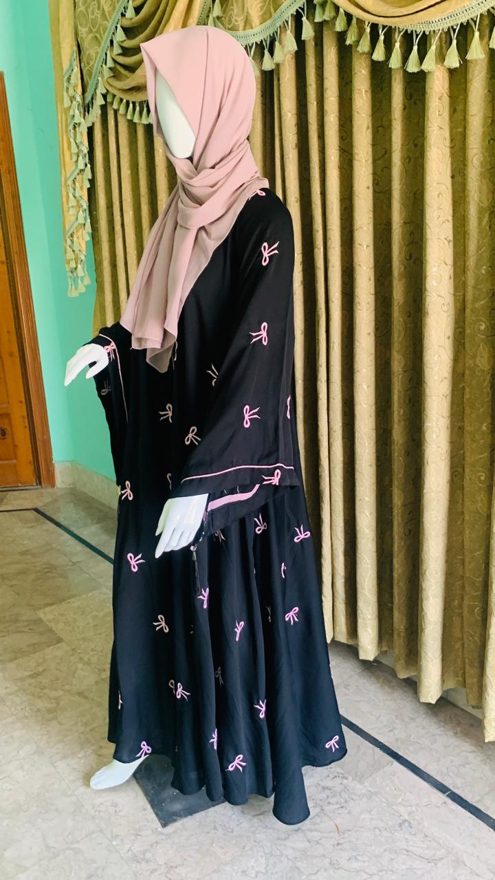 Embroidered Maxi Bow Abaya - Abaya For Girls - Abaya For Girls Stylish - Hijab - Abaya For Women -