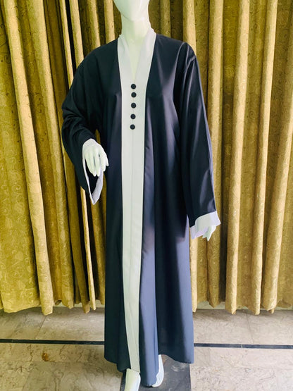 Nida Open Abaya with White Patti and Buttons