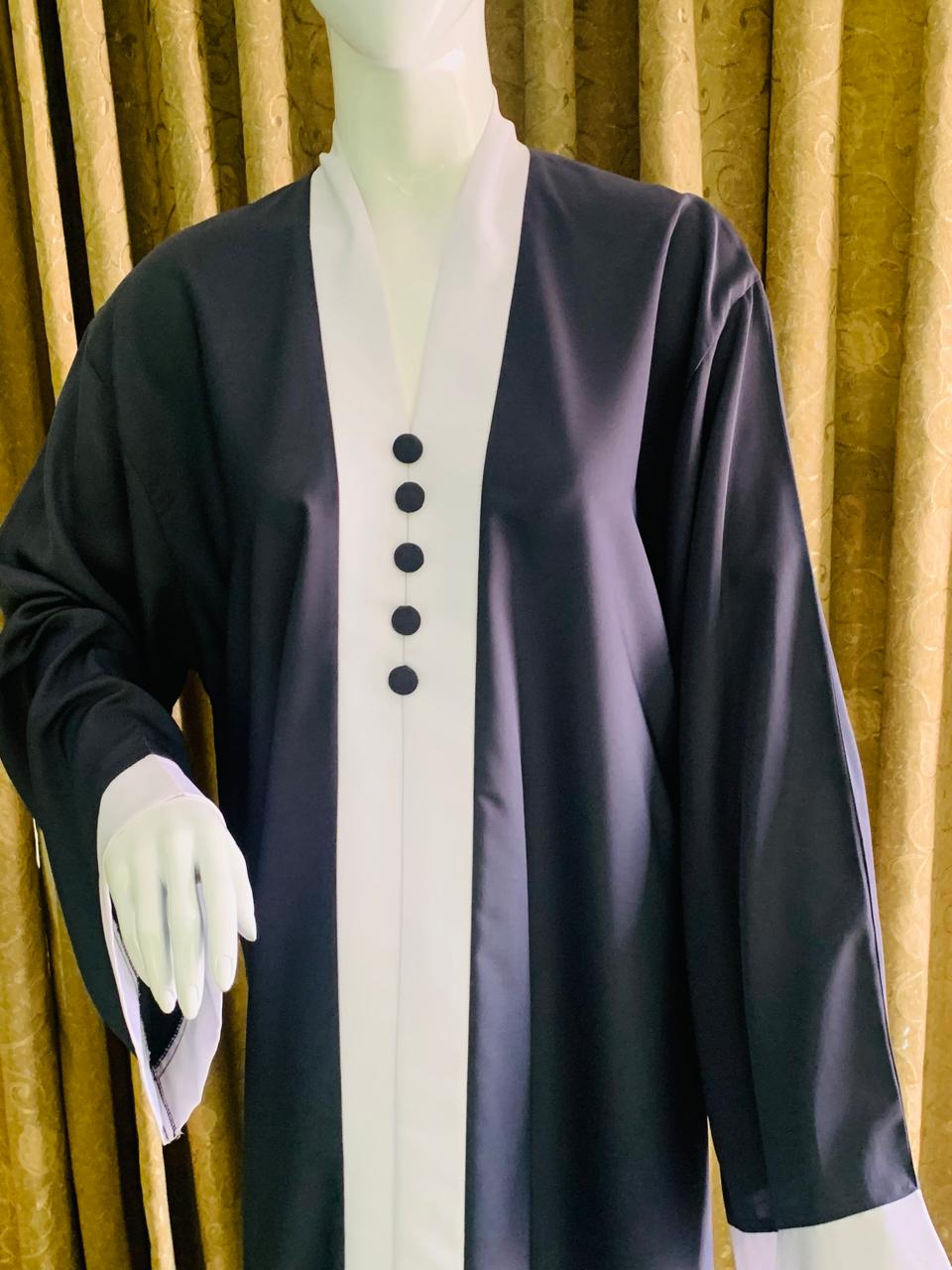 Nida Open Abaya with White Patti and Buttons