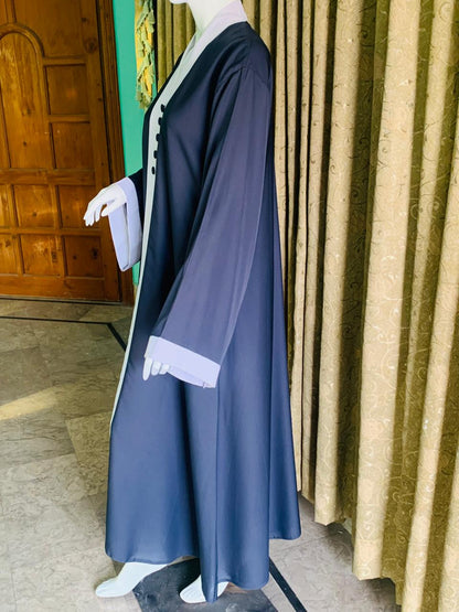 Nida Open Abaya with White Patti and Buttons