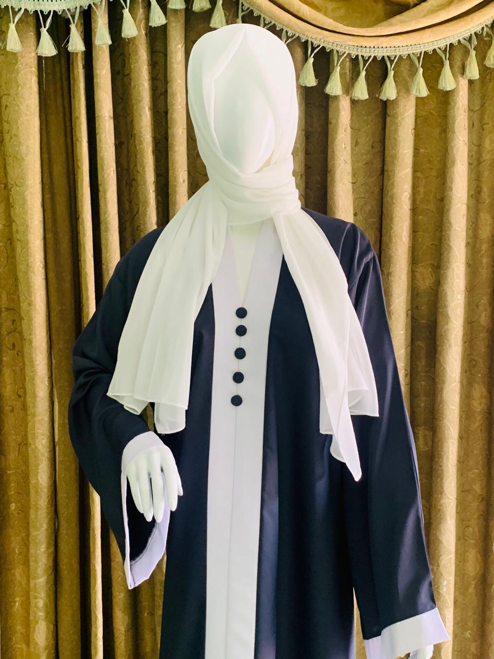 Nida Open Abaya with White Patti and Buttons