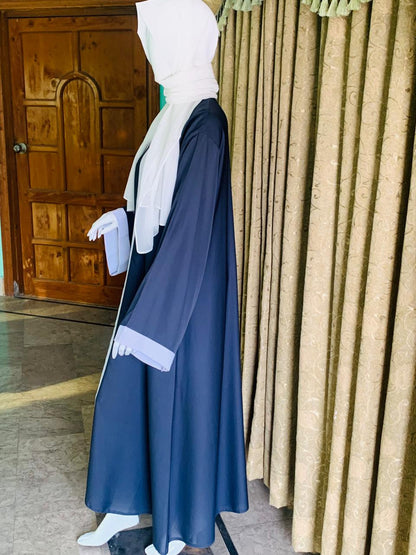 Nida Open Abaya with White Patti and Buttons