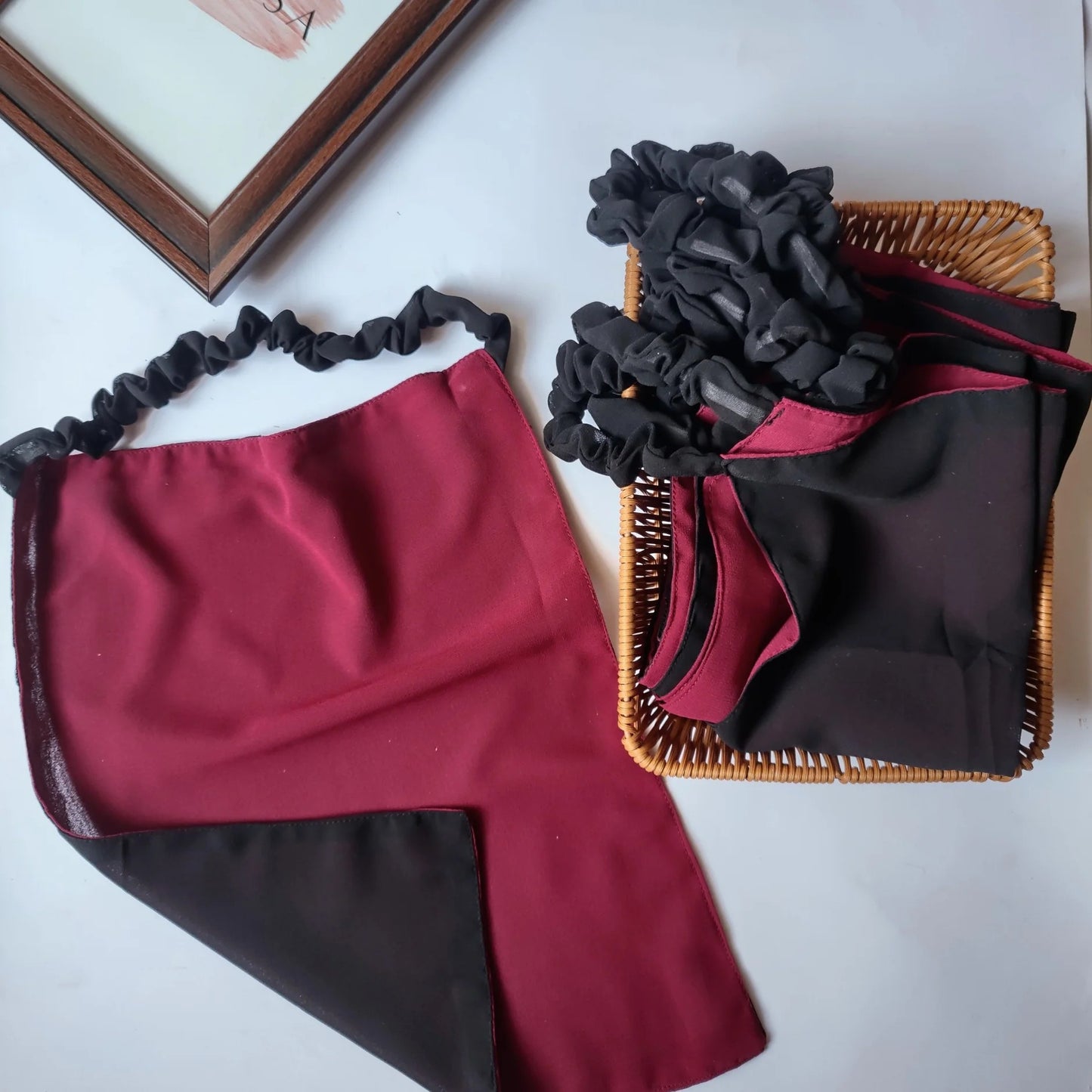 Double Color Niqab - Red & Black