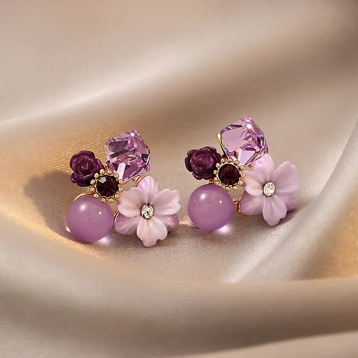 UNI-10290 - Purple Flowers - Earring