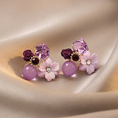 UNI-10290 - Purple Flowers - Earring
