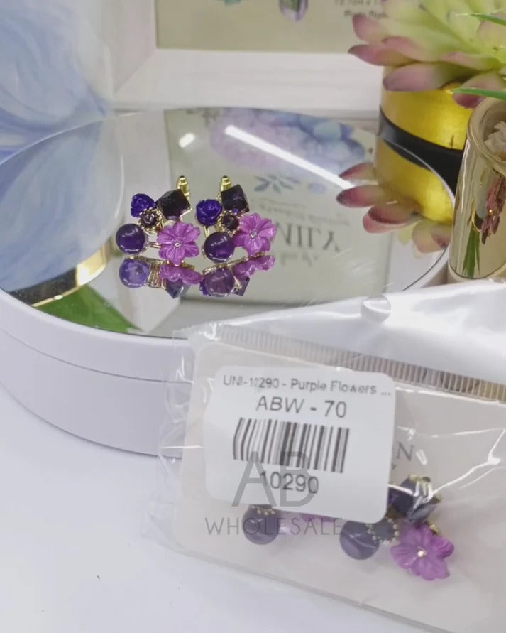 UNI-10290 - Purple Flowers - Earring